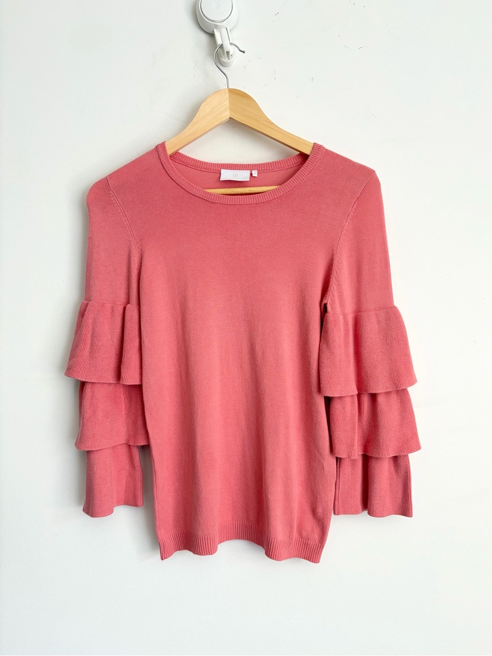 Kaffe Evie Coral Tiered Ruffle Sleeve Coquette Sweater XS